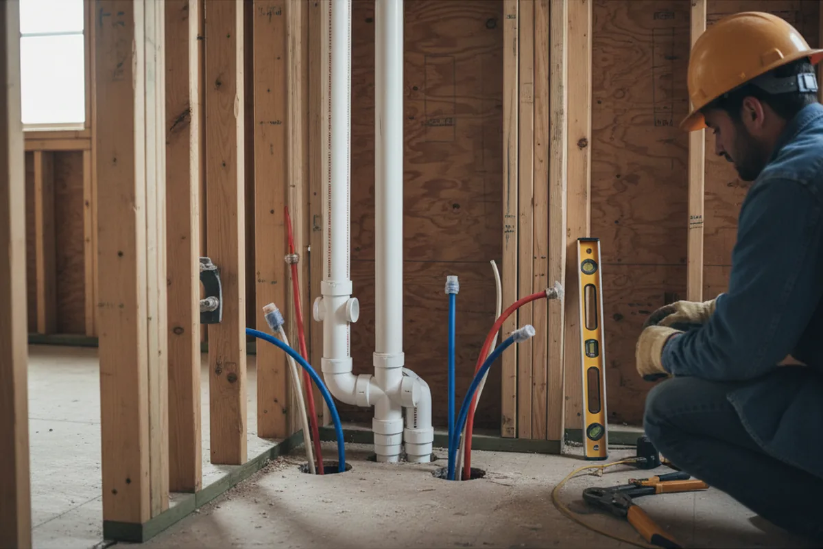 Drain and supply rough-in during Leak Detection in Timewell