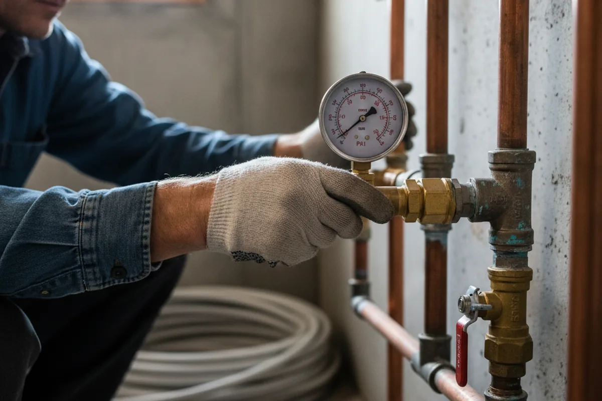 Pressure testing a repaired line during Water Line Repair in Timewell